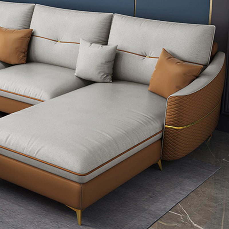 Beige 5-seater Flared Arm Sectional Luxurious Faux Leather Sectional