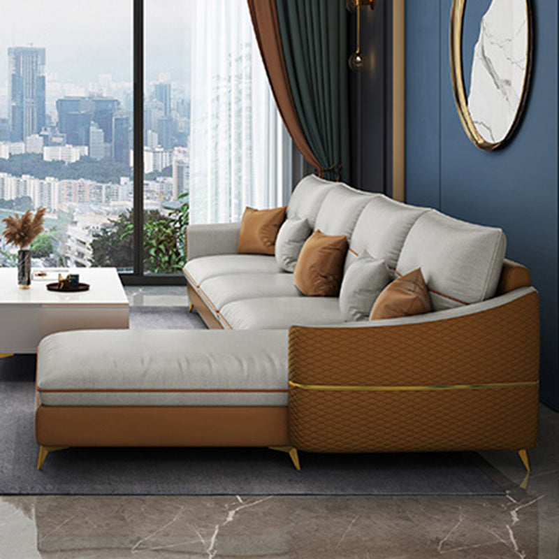 Beige 5-seater Flared Arm Sectional Luxurious Faux Leather Sectional