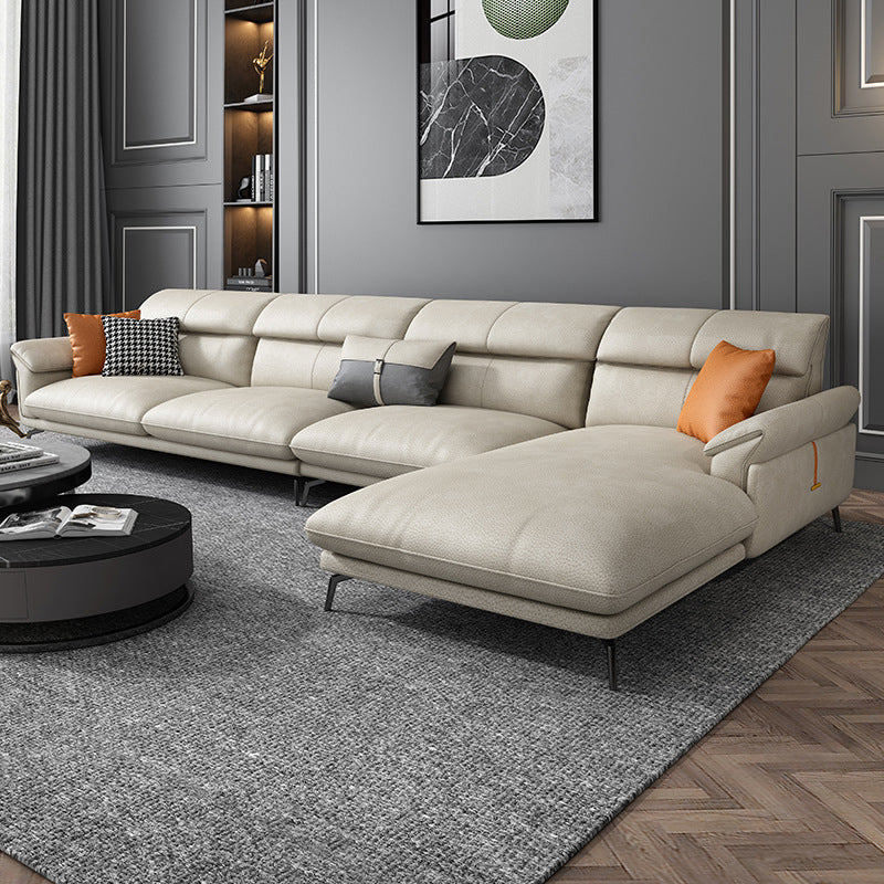 Modernism Flared Arm Sectional 4-Seater Faux Leather Sectional