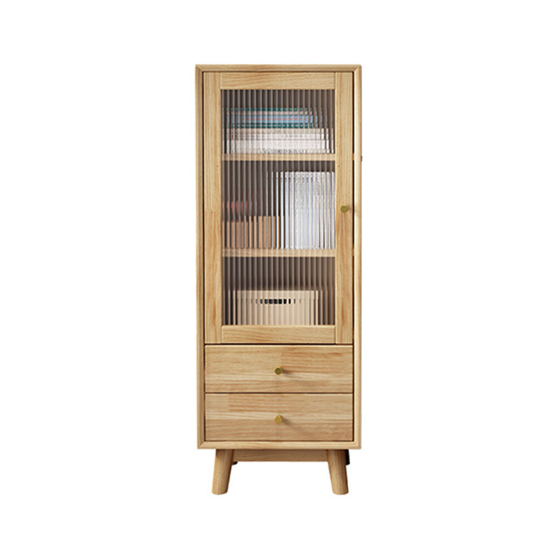 Rubberwood Glass Door Accent Cabinet 2 - Drawer 19.7" W Side Cabinet