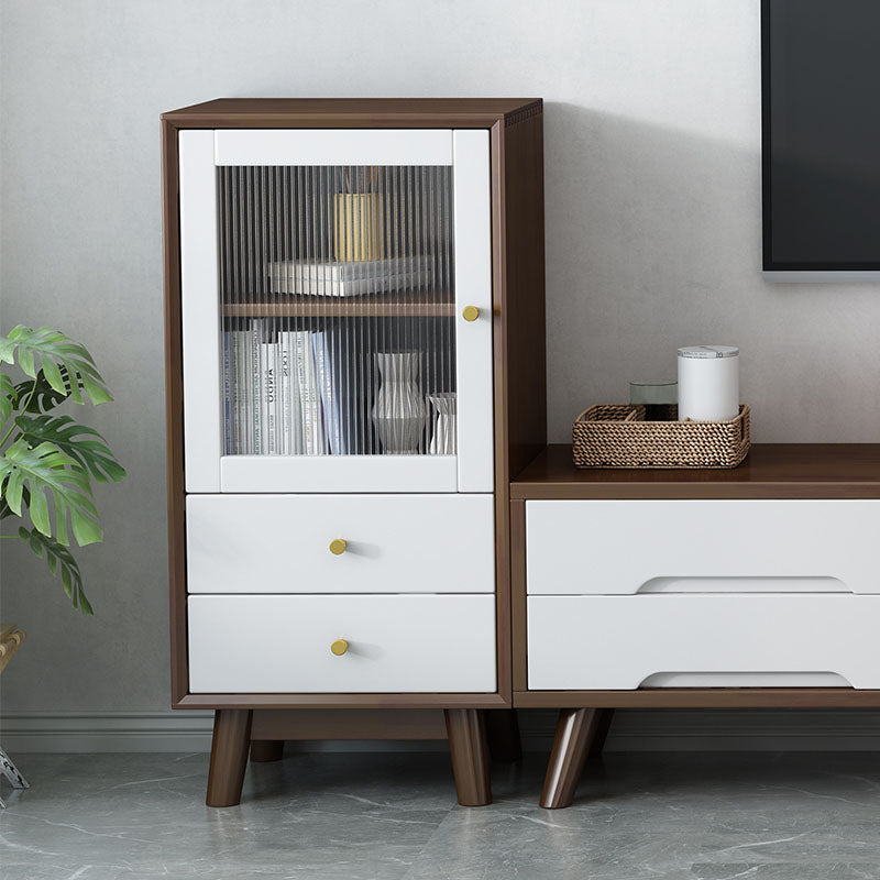 Rubberwood Glass Door Accent Cabinet 2 - Drawer 19.7" W Side Cabinet