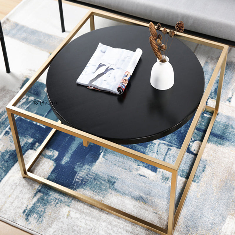 Metal Frame Base Coffee Table Round Wood Cocktail Table in Gold