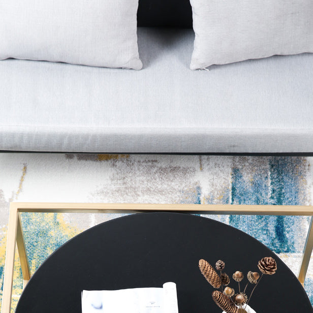 Metal Frame Base Coffee Table Round Wood Cocktail Table in Gold