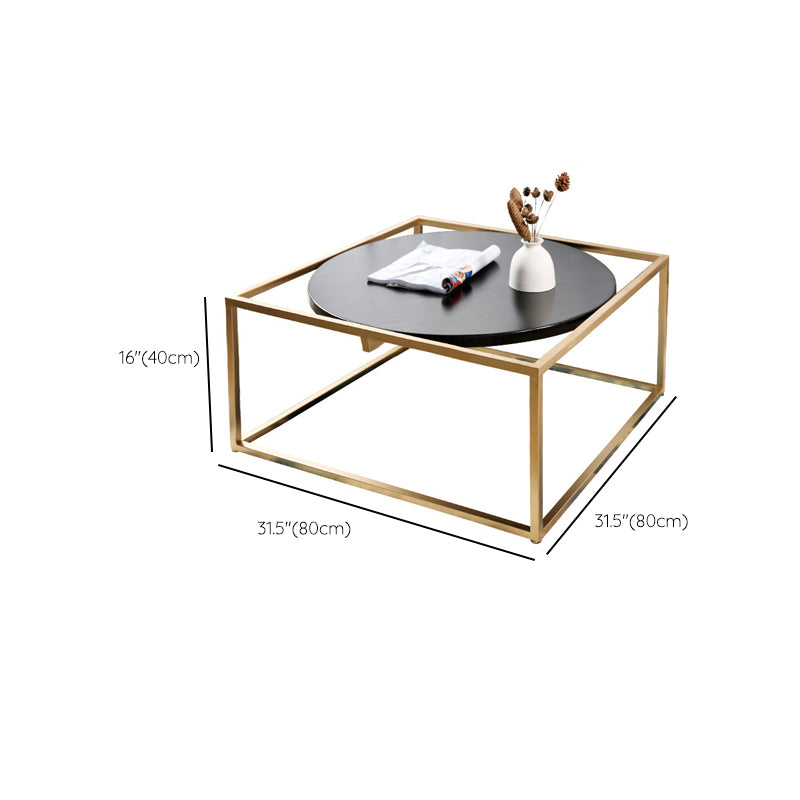 Metal Frame Base Coffee Table Round Wood Cocktail Table in Gold