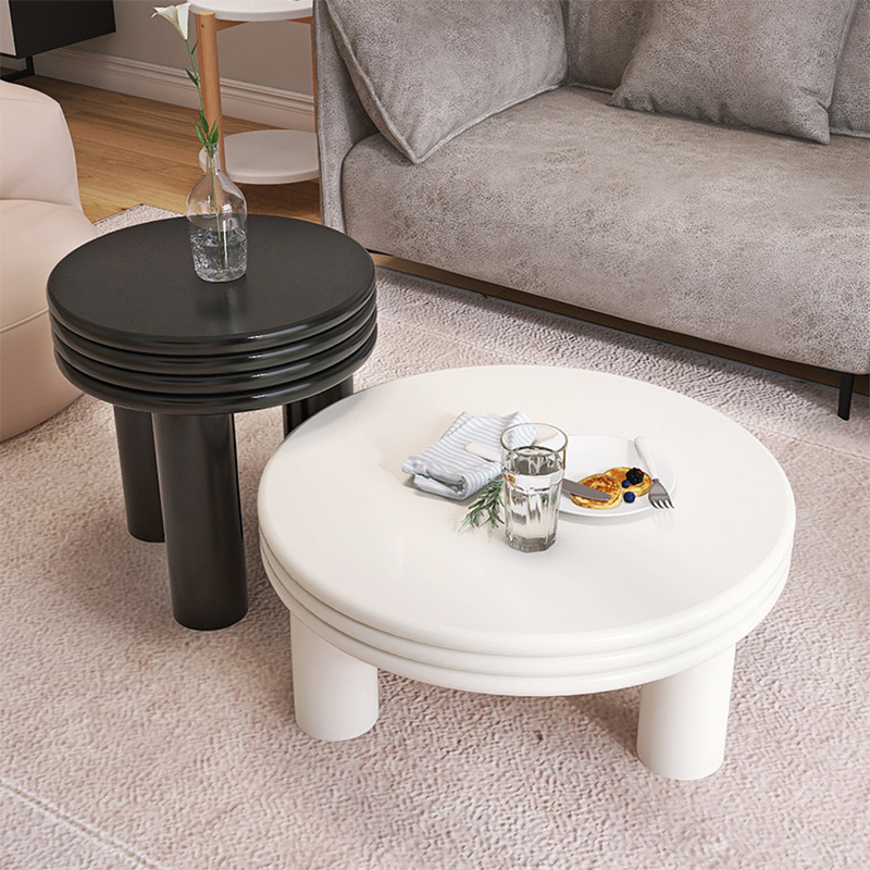Contemporary Simple 3 Legs Coffee Table Round Wood Cocktail Table Set