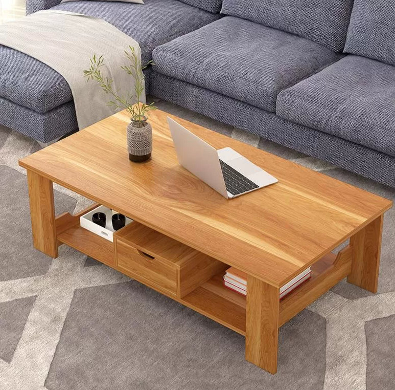Contemporary 4 Legs Wood with Storage Shelf Rectangular Single Coffee Table