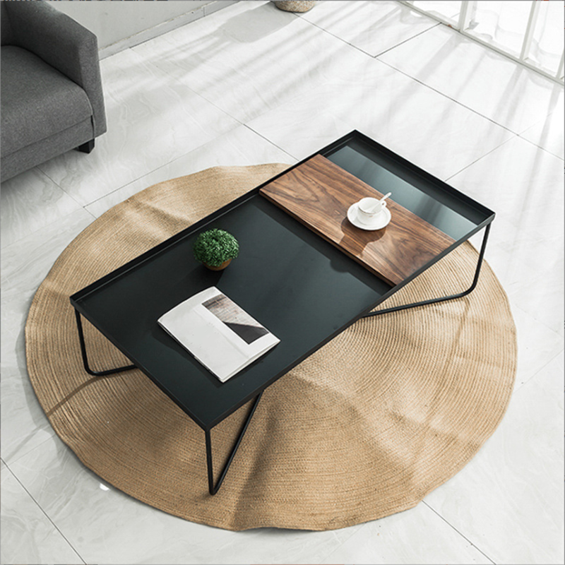 Mid-Century Modern Cross Legs Metal Square/Rectangular Single Coffee Table