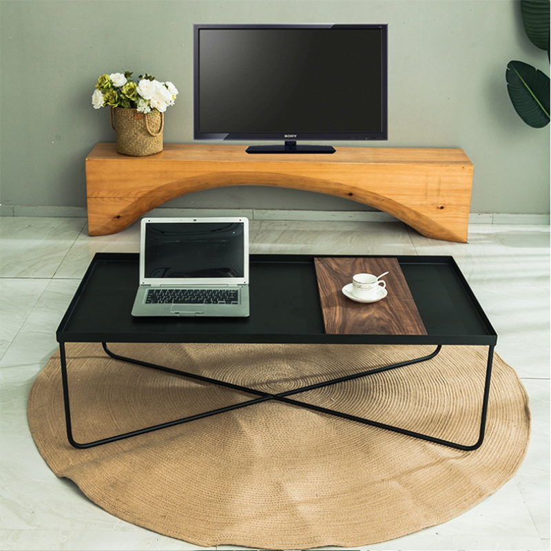 Mid-Century Modern Cross Legs Metal Square/Rectangular Single Coffee Table
