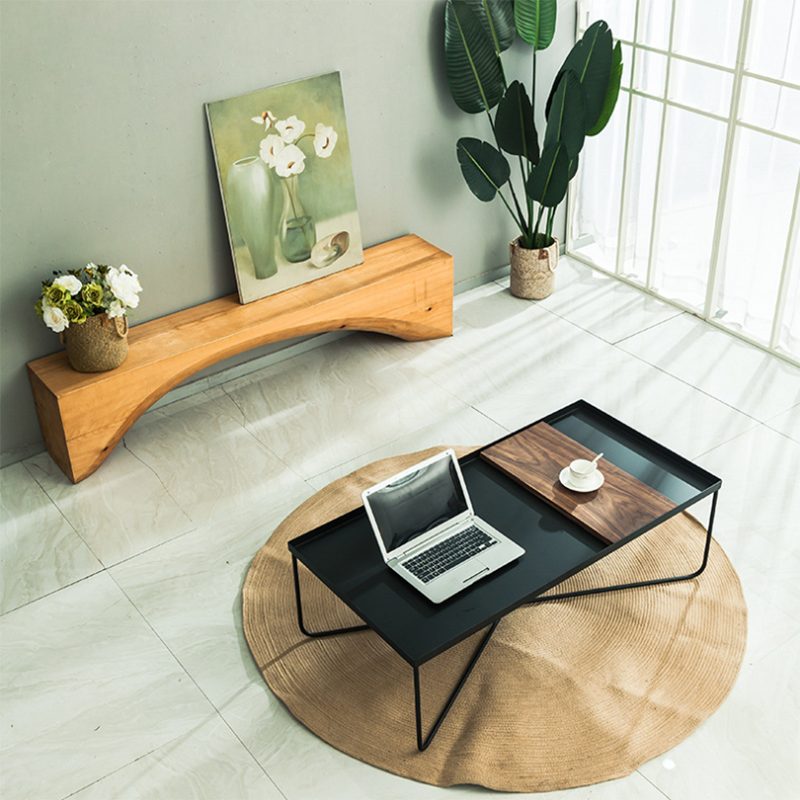 Mid-Century Modern Cross Legs Metal Square/Rectangular Single Coffee Table