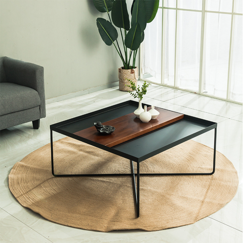 Mid-Century Modern Cross Legs Metal Square/Rectangular Single Coffee Table