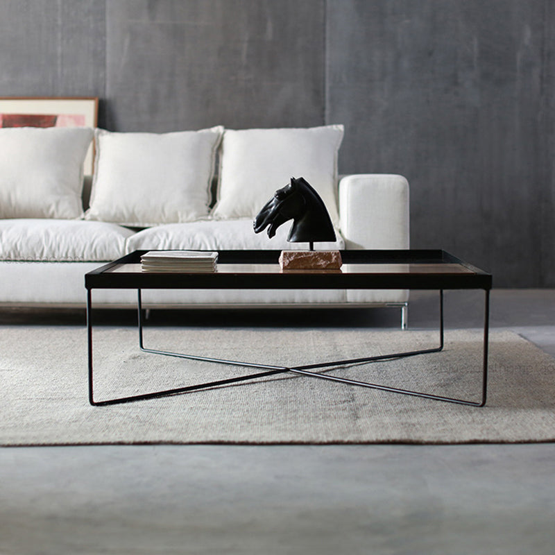 Mid-Century Modern Cross Legs Metal Square/Rectangular Single Coffee Table