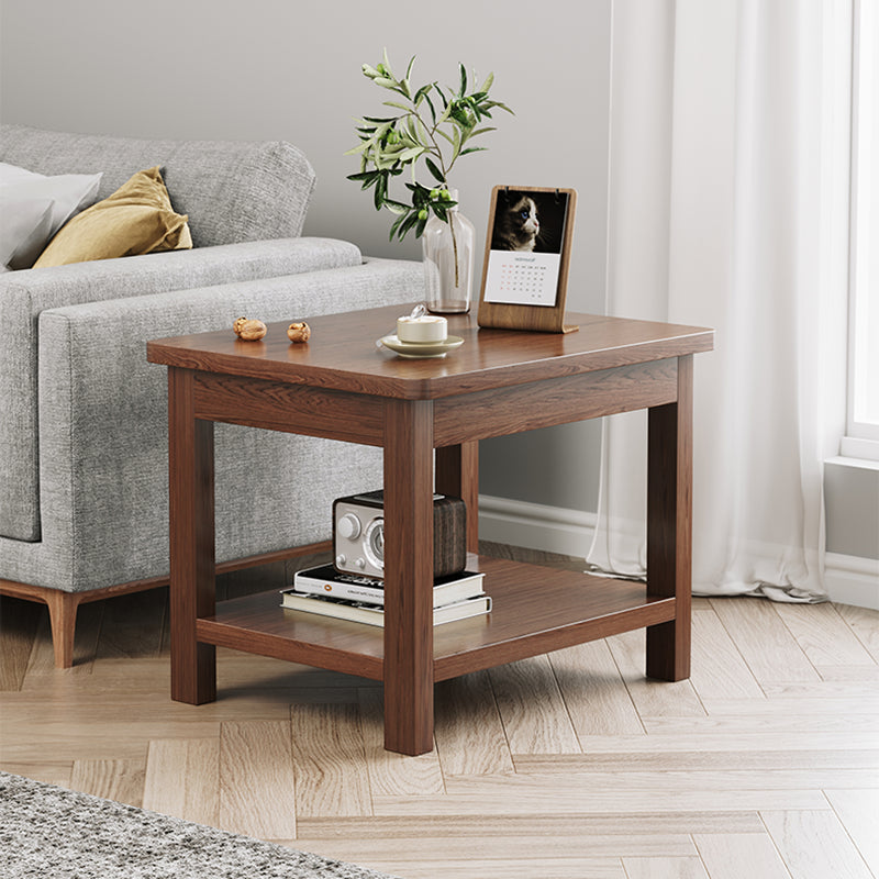 Modern 4 Legs Corner Table Solid Wood Sofa Side End Table with Storage