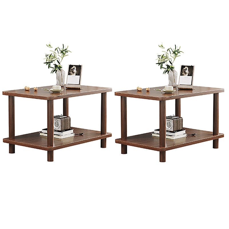 Modern 4 Legs Corner Table Solid Wood Sofa Side End Table with Storage