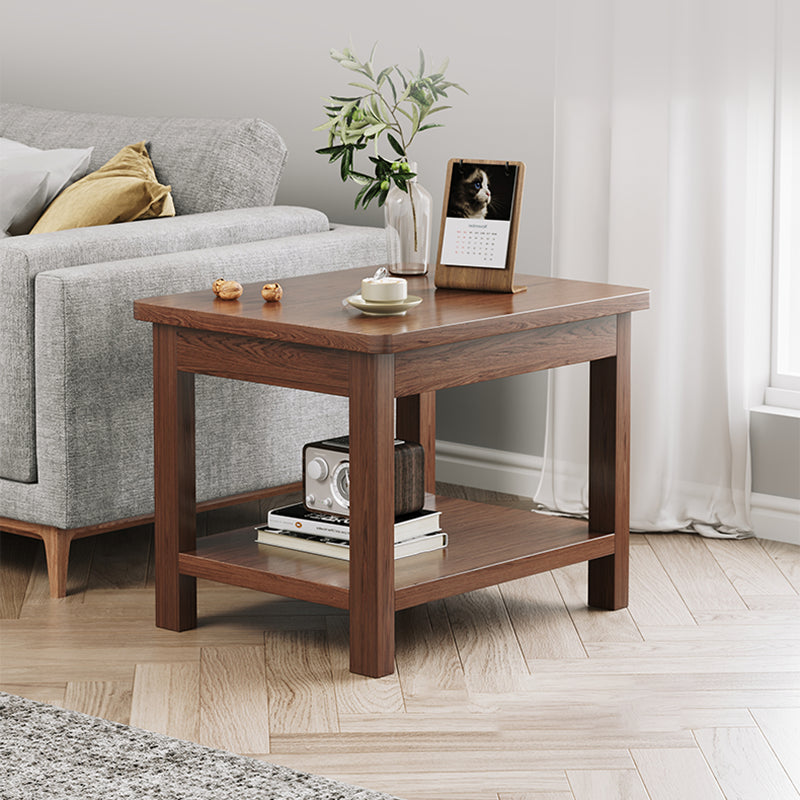 Modern 4 Legs Corner Table Solid Wood Sofa Side End Table with Storage