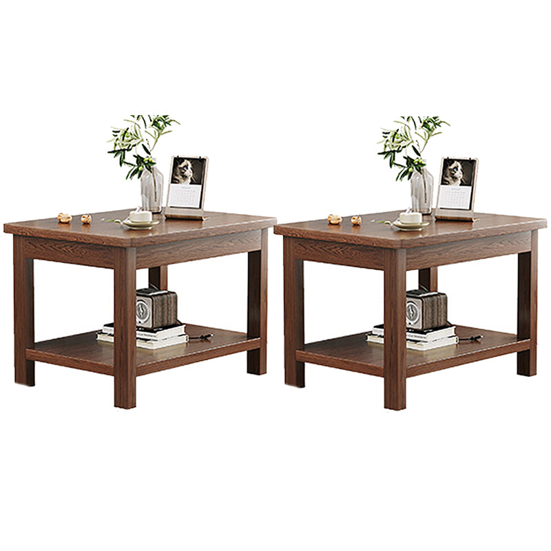 Modern 4 Legs Corner Table Solid Wood Sofa Side End Table with Storage