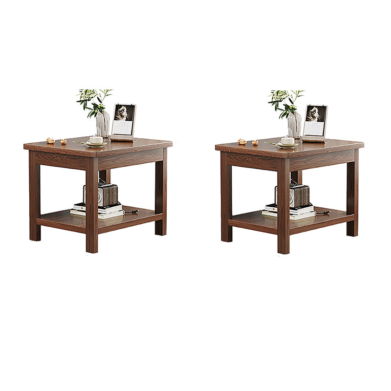 Modern 4 Legs Corner Table Solid Wood Sofa Side End Table with Storage