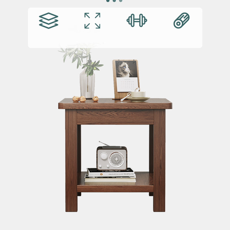 Modern 4 Legs Corner Table Solid Wood Sofa Side End Table with Storage