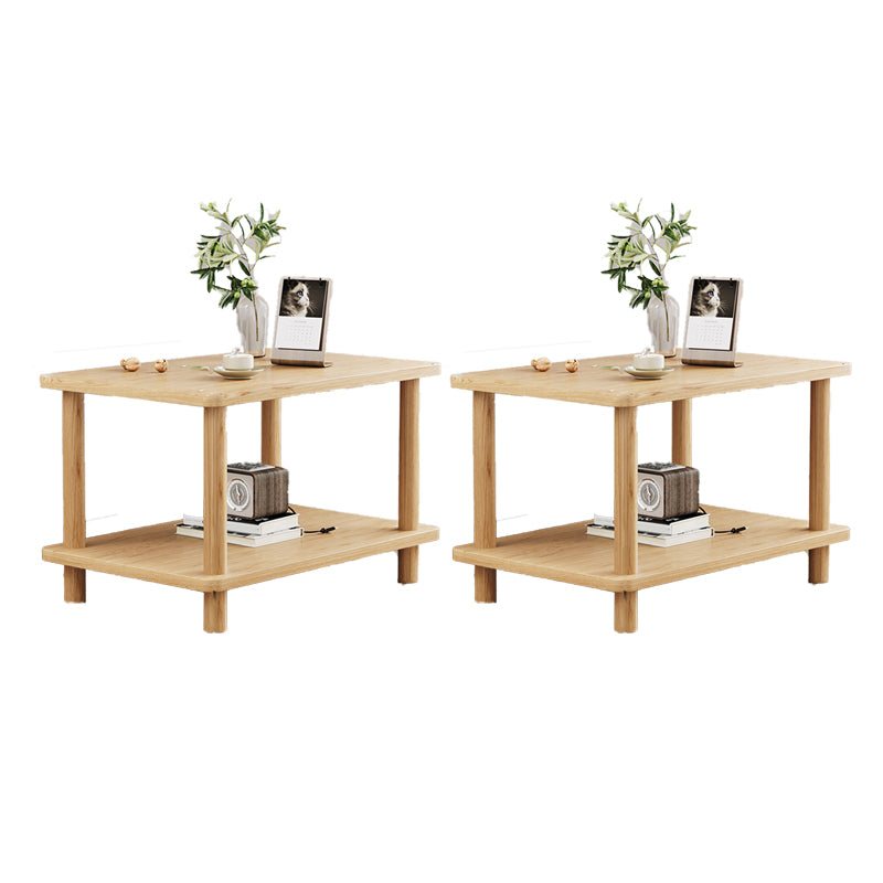 Modern 4 Legs Corner Table Solid Wood Sofa Side End Table with Storage
