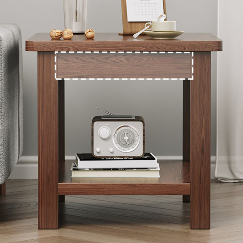 Modern 4 Legs Corner Table Solid Wood Sofa Side End Table with Storage