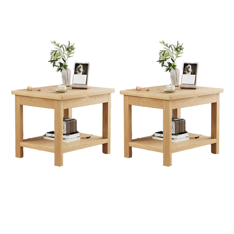 Modern 4 Legs Corner Table Solid Wood Sofa Side End Table with Storage