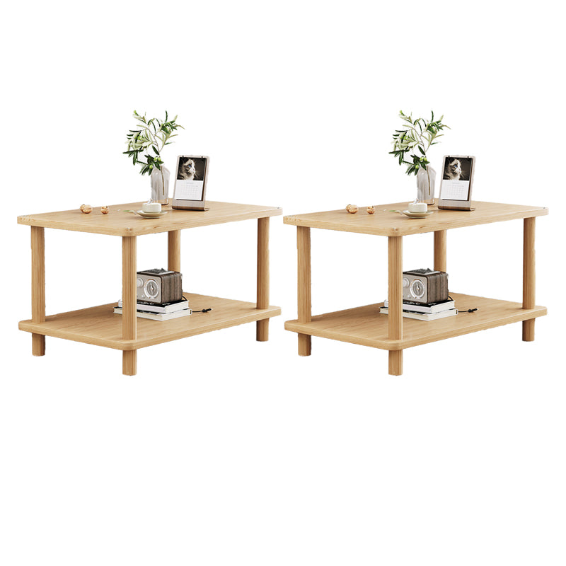 Modern 4 Legs Corner Table Solid Wood Sofa Side End Table with Storage