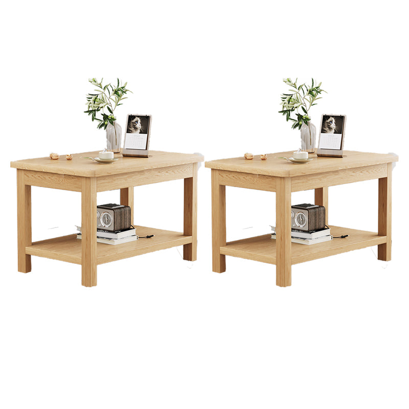 Modern 4 Legs Corner Table Solid Wood Sofa Side End Table with Storage