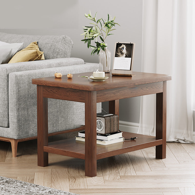 Modern 4 Legs Corner Table Solid Wood Sofa Side End Table with Storage