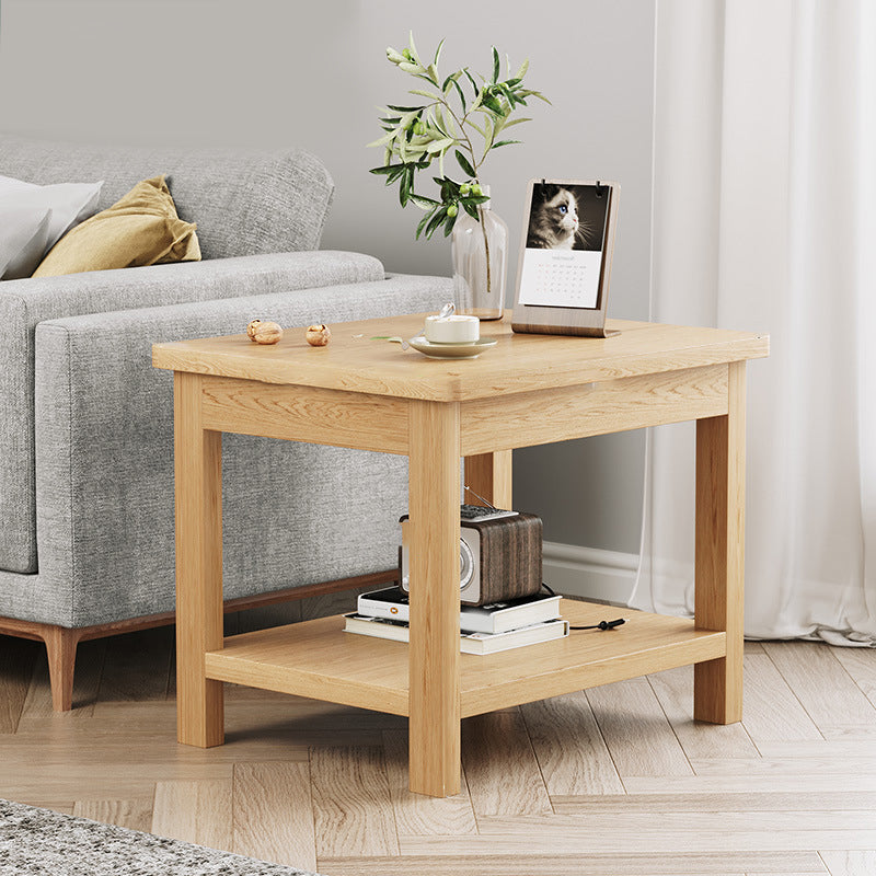Modern 4 Legs Corner Table Solid Wood Sofa Side End Table with Storage
