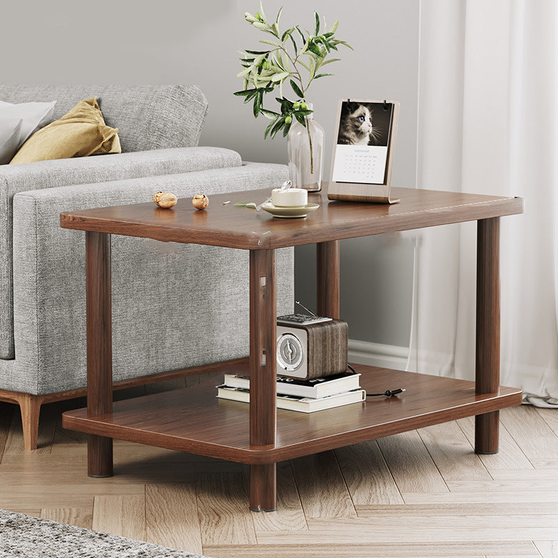 Modern 4 Legs Corner Table Solid Wood Sofa Side End Table with Storage