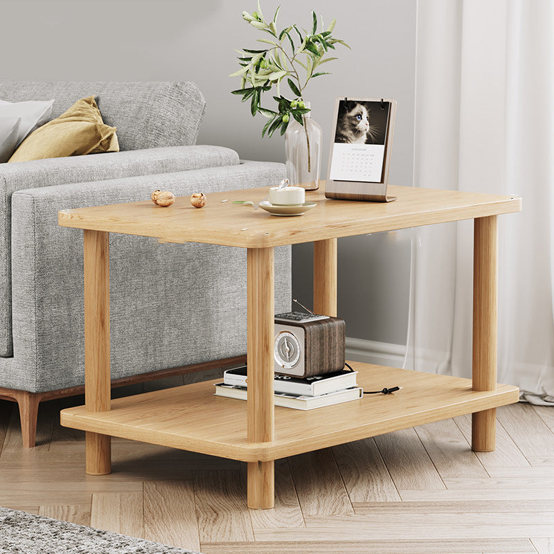 Modern 4 Legs Corner Table Solid Wood Sofa Side End Table with Storage