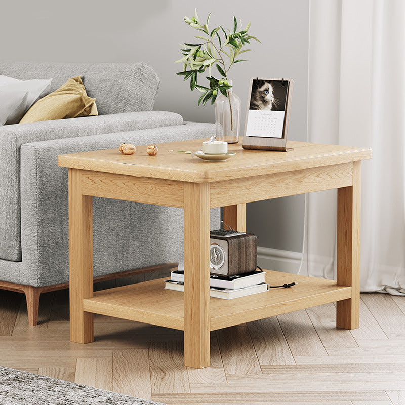 Modern 4 Legs Corner Table Solid Wood Sofa Side End Table with Storage