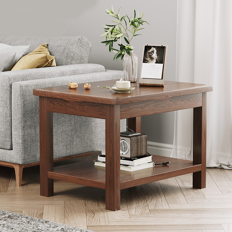 Modern 4 Legs Corner Table Solid Wood Sofa Side End Table with Storage