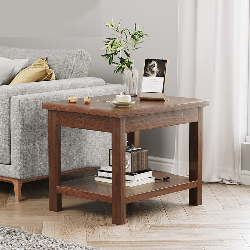 Modern 4 Legs Corner Table Solid Wood Sofa Side End Table with Storage