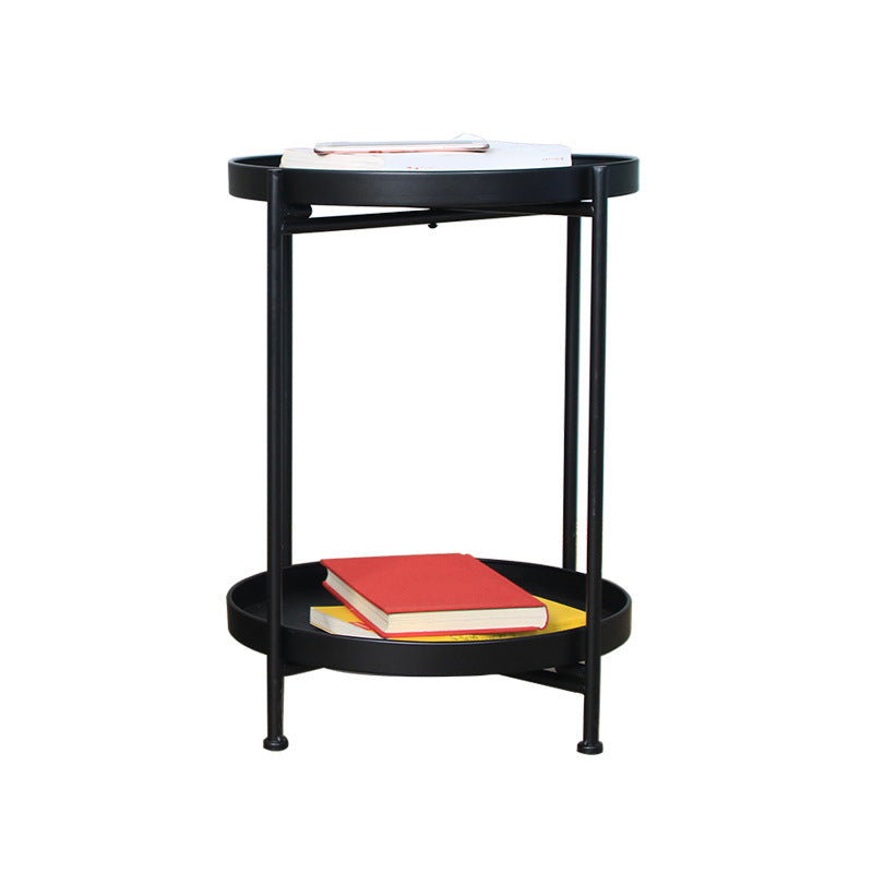 4 Legs Corner Table Round Tray Top Side End Table for Living Room