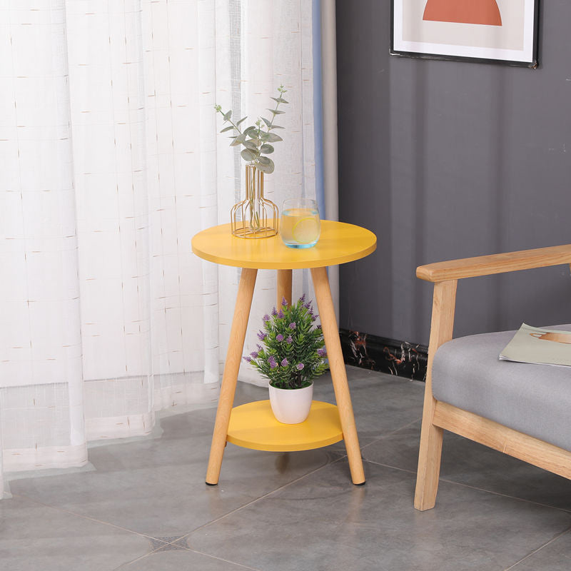 Modern 3 Leg Corner Table Round Solid Wood Side End Table for Living Room