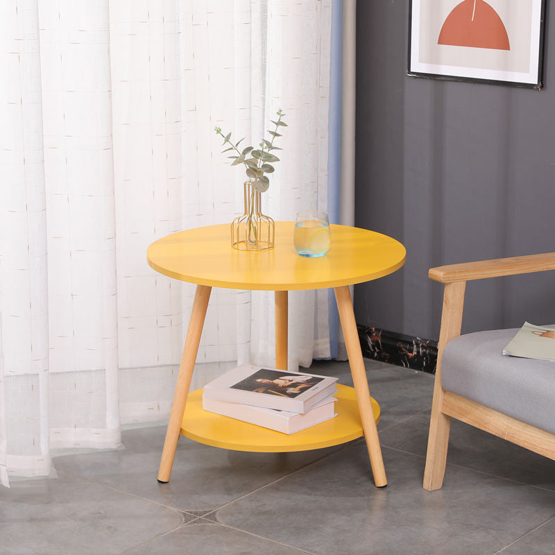 Modern 3 Leg Corner Table Round Solid Wood Side End Table for Living Room