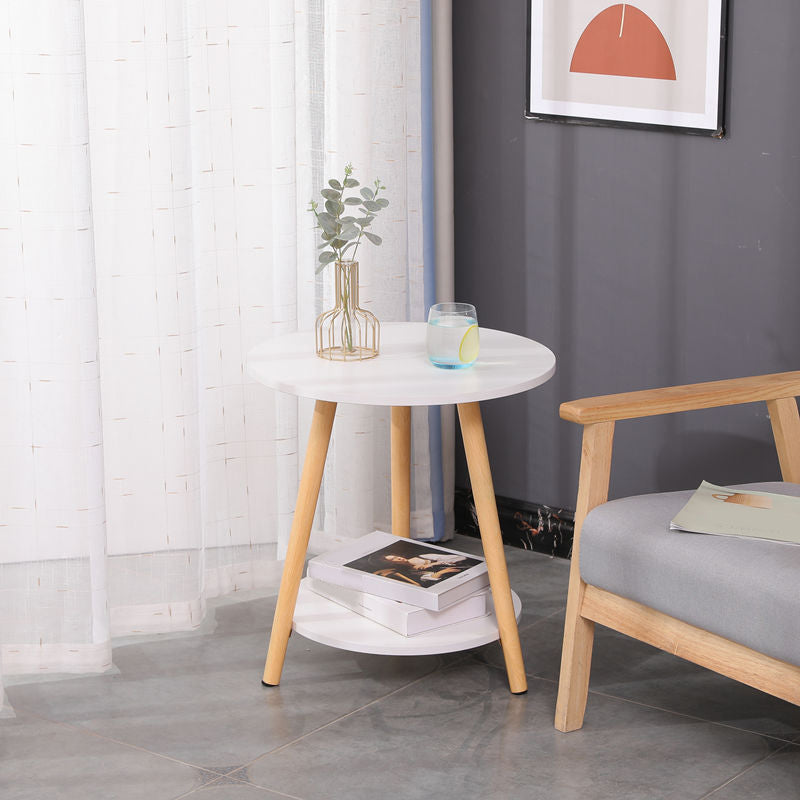 Modern 3 Leg Corner Table Round Solid Wood Side End Table for Living Room