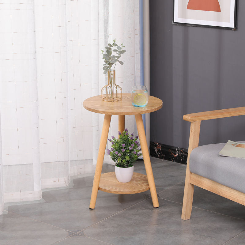 Modern 3 Leg Corner Table Round Solid Wood Side End Table for Living Room