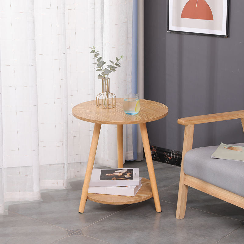 Modern 3 Leg Corner Table Round Solid Wood Side End Table for Living Room