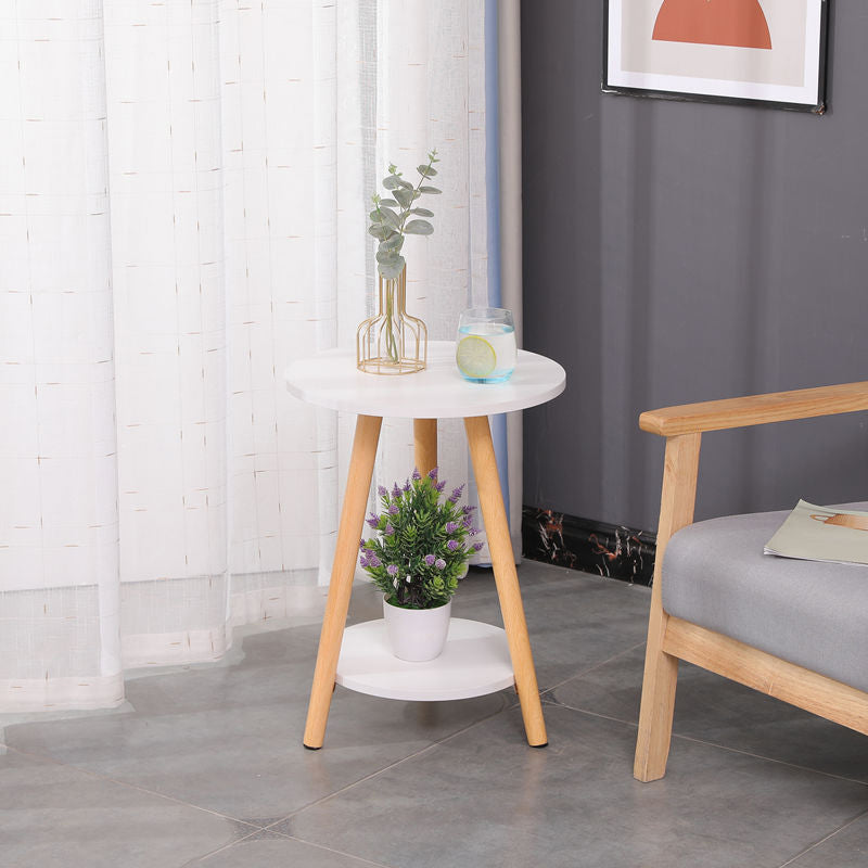 Modern 3 Leg Corner Table Round Solid Wood Side End Table for Living Room