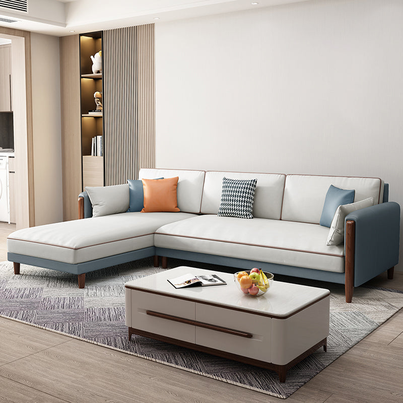 Modern 35.43 " H Solid Color Faux Leather Square Arm Sofa & Chaise