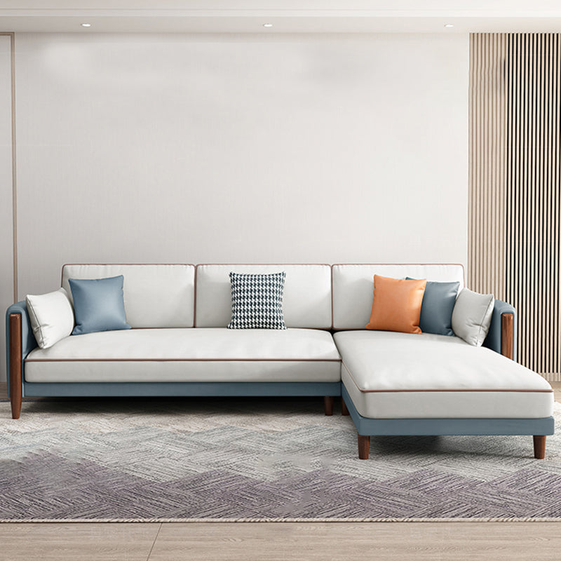 Modern 35.43 " H Solid Color Faux Leather Square Arm Sofa & Chaise