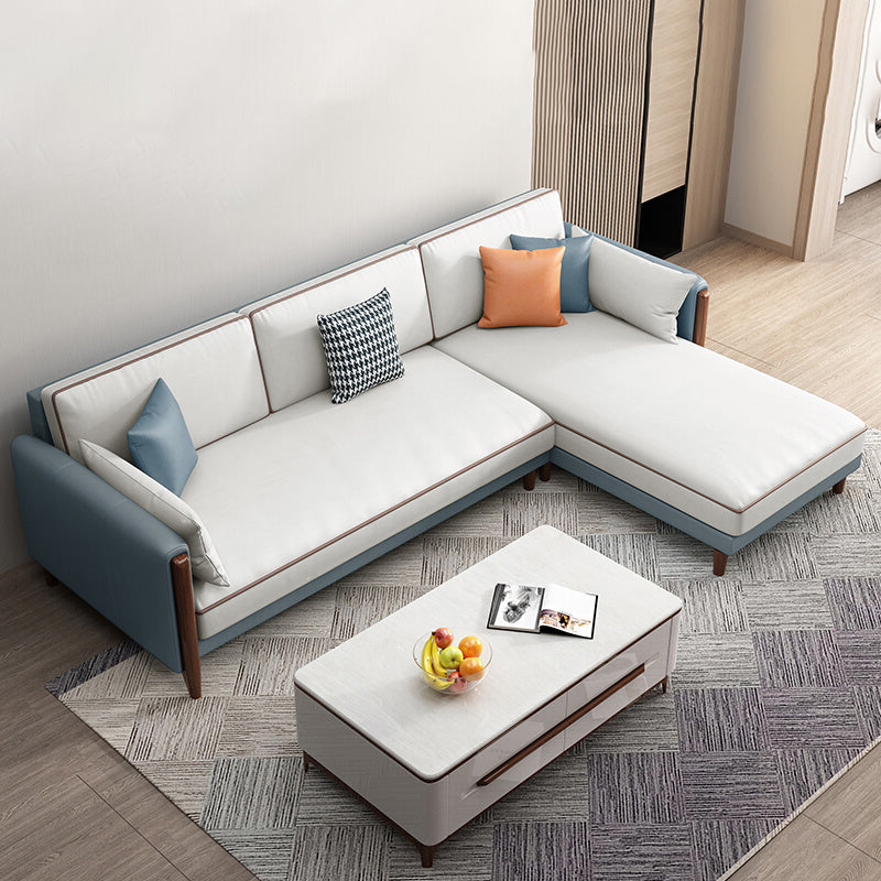 Modern 35.43 " H Solid Color Faux Leather Square Arm Sofa & Chaise