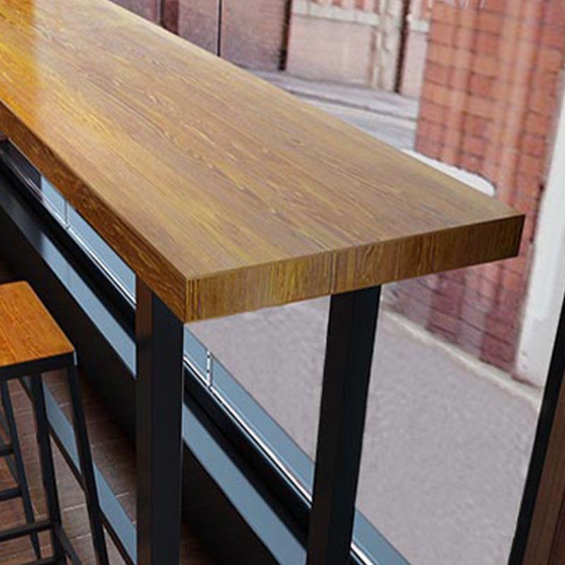 Black and Metal Base Table Natural Rectangle Solid Wood Bar Table