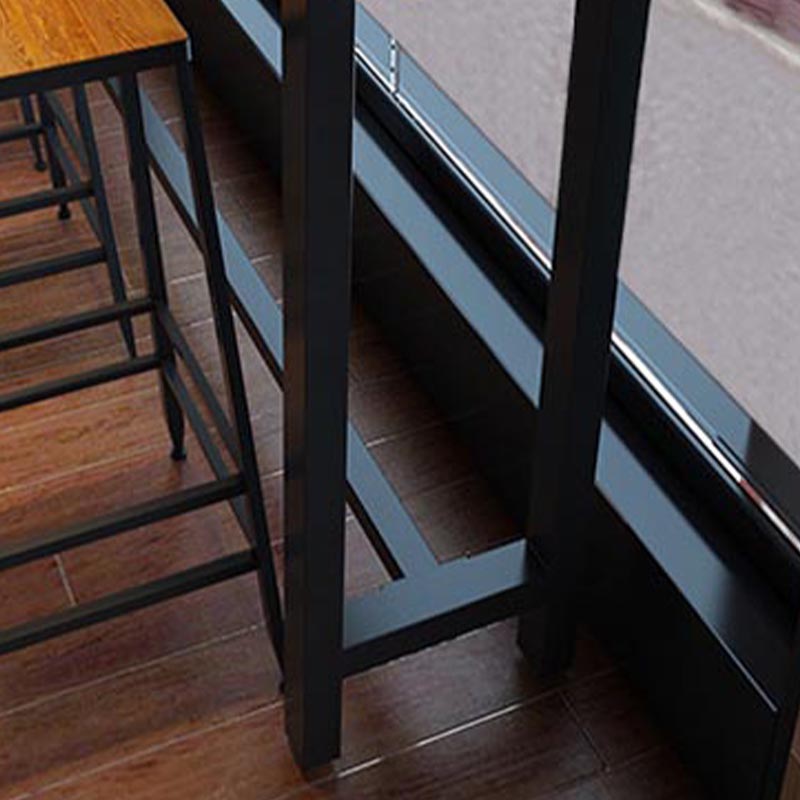 Black and Metal Base Table Natural Rectangle Solid Wood Bar Table