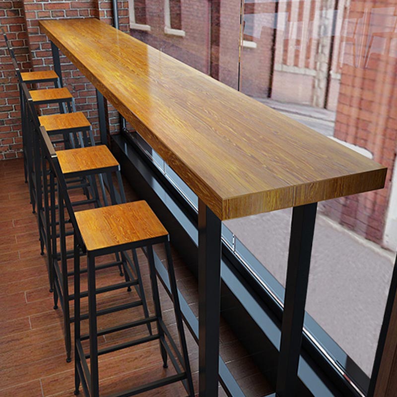 Black and Metal Base Table Natural Rectangle Solid Wood Bar Table