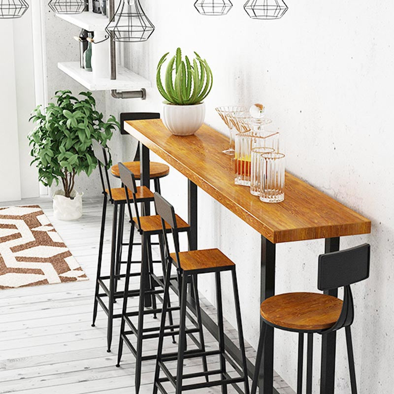 Black and Metal Base Table Natural Rectangle Solid Wood Bar Table