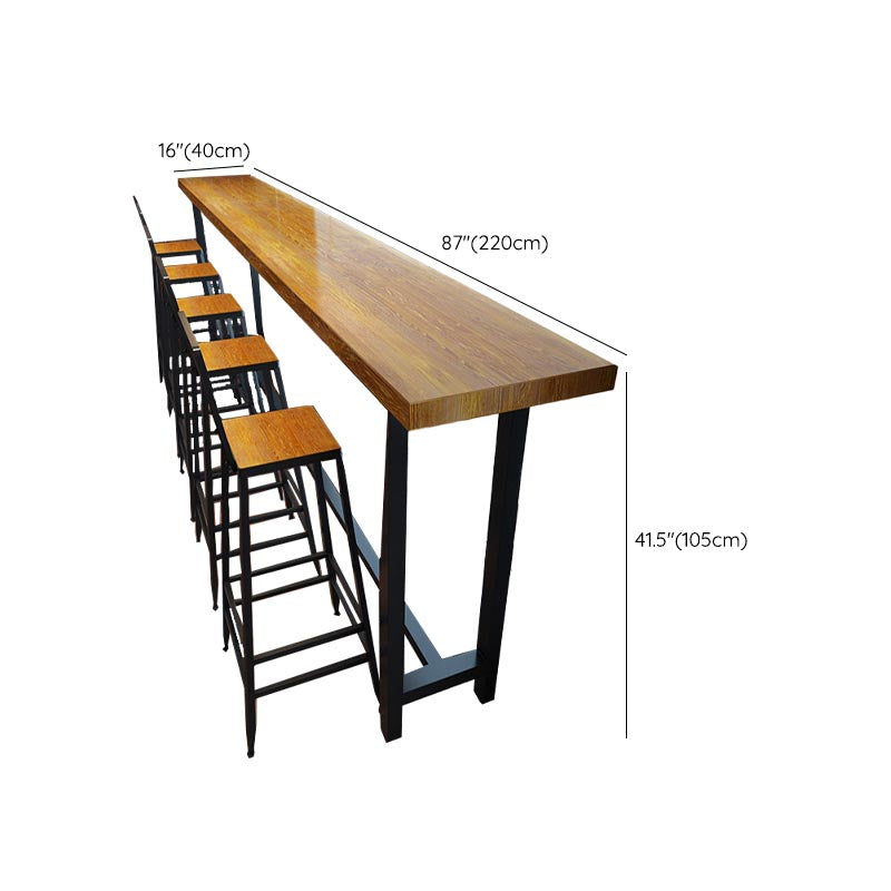 Black and Metal Base Table Natural Rectangle Solid Wood Bar Table