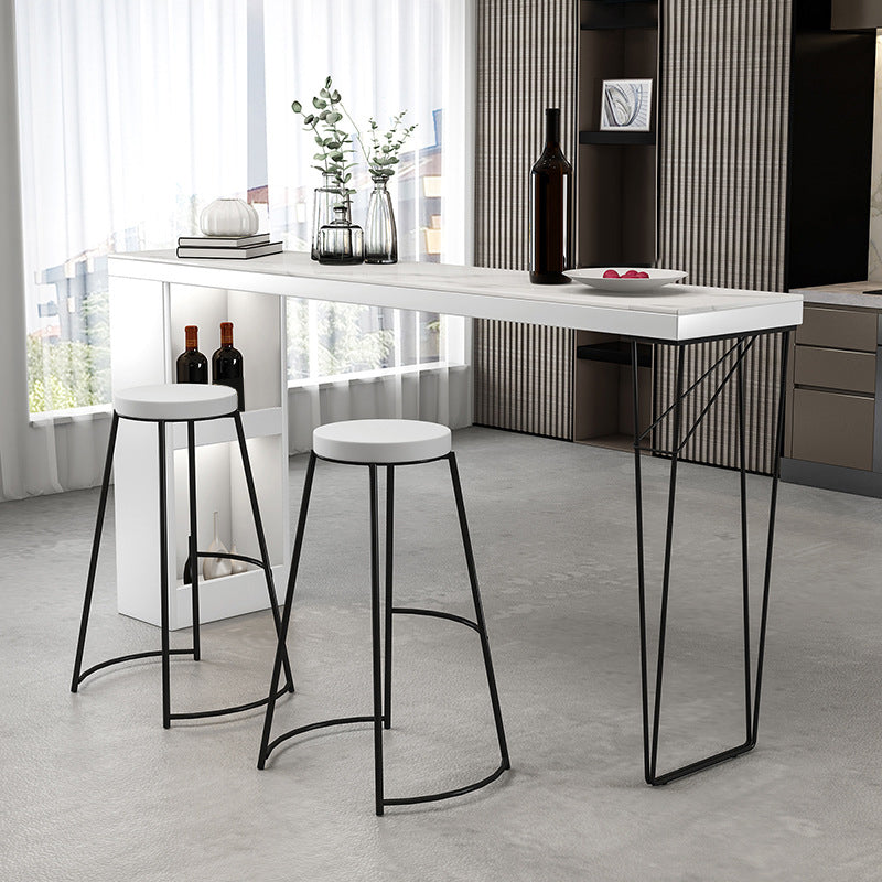 Dining Table Modern White Sintered Stone Top Bar Table with Storage Shelves