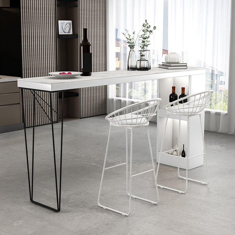 Dining Table Modern White Sintered Stone Top Bar Table with Storage Shelves